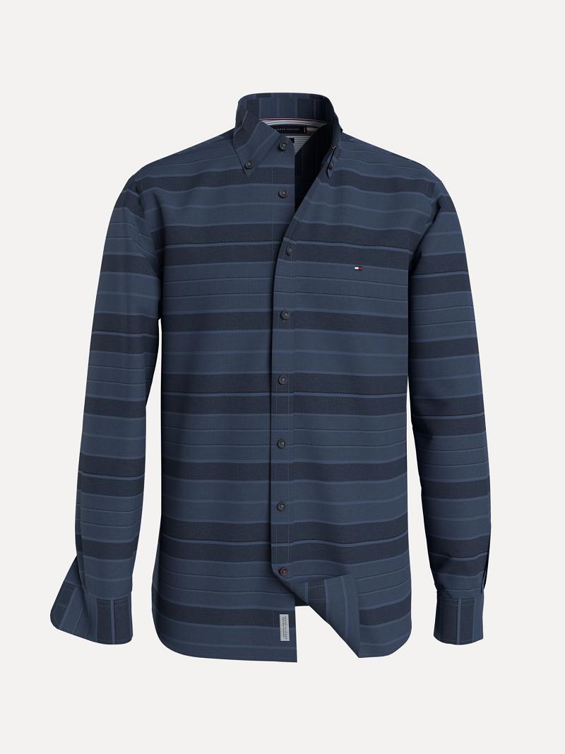 Férfi Tommy Hilfiger Regular fit chambray stripe Ingek Sötétkék | HU 1052QMA